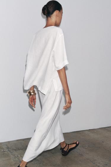 100% LINEN BLOUSE WITH POCKET ZW COLLECTION - White by Zara - Image 3