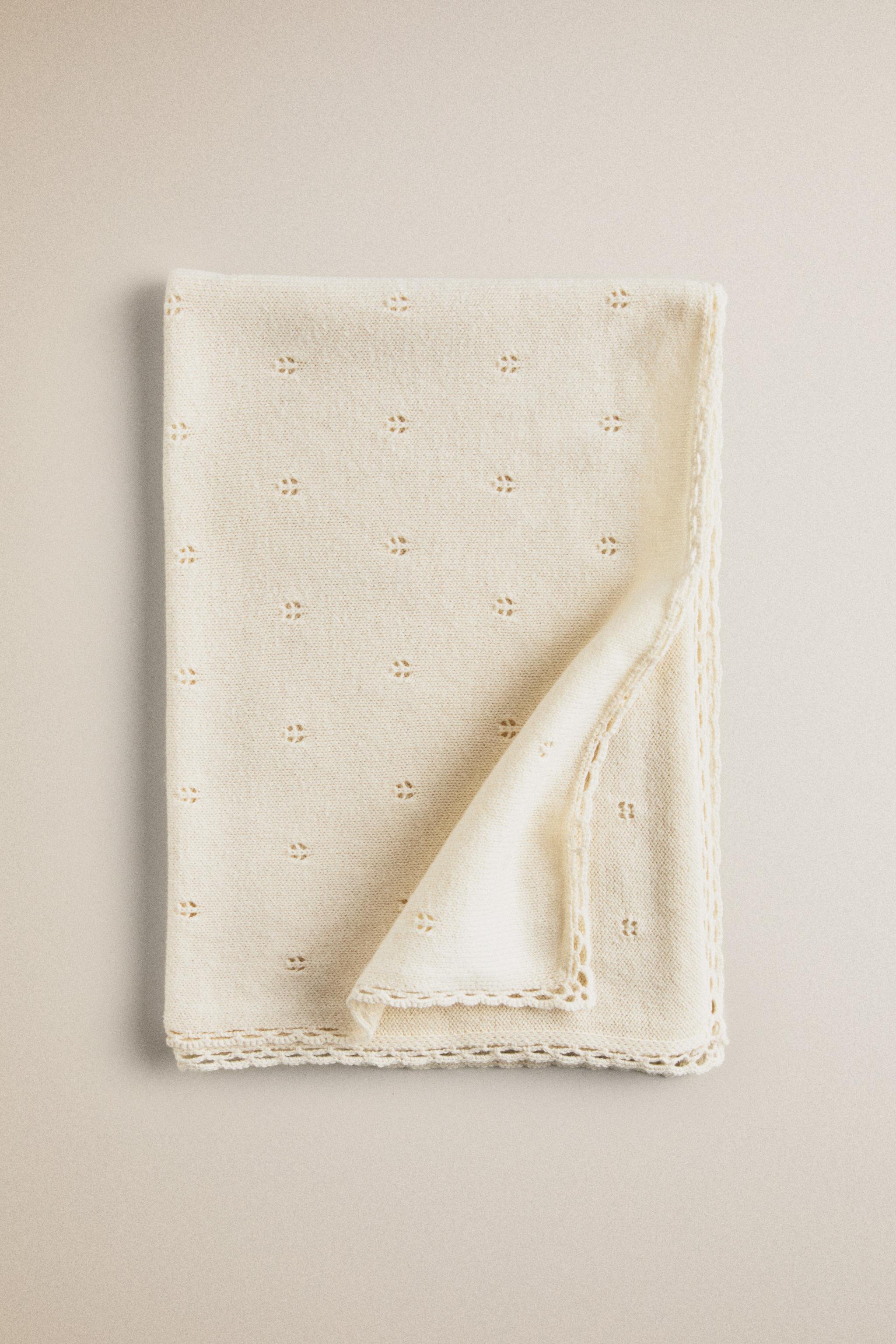 POINTELLE COTTON BABY BLANKET — Ecru