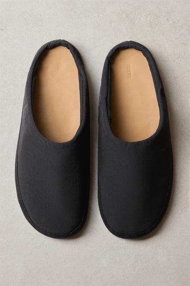 TECHNICAL FABRIC SLIPPERS WITH LEATHER INSOLE - Navy Blue by Zara - Image 6