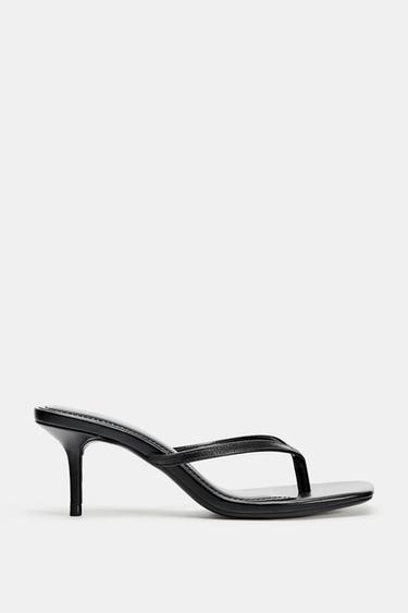 LEATHER STRAPPY HEELED SANDALS - Black by Zara