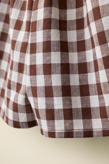SHORT EN COTON ET LIN À CARREAUX VICHY CRÉÉ PAR CARAMEL LONDON X ZARA - Chocolat de Zara - Image 3