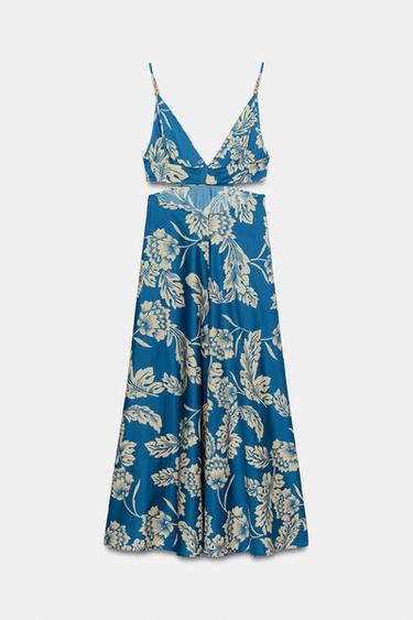 ROBE MI-LONGUE IMPRIMÉE À OUVERTURES - Bleu / Blanc de Zara - Image 7