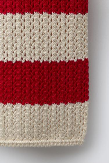 STRIPED KNIT TROUSERS - Ecru / Red by Zara