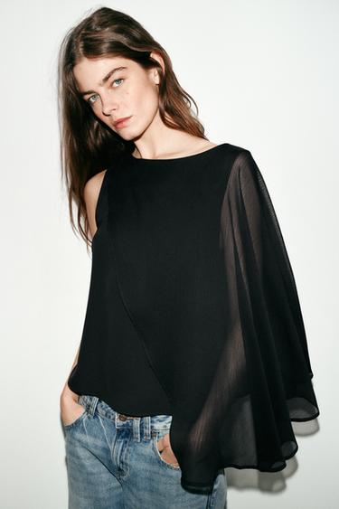 Zara COMBINATION CAPE BLOUSE - Black