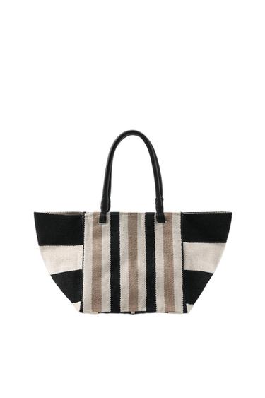 STRIPED LEATHER HANDLE BAG - Sand by Zara - Image 0