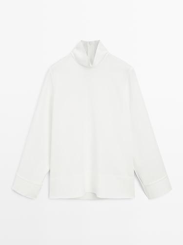 Zara High neck blouse with hem detail - White