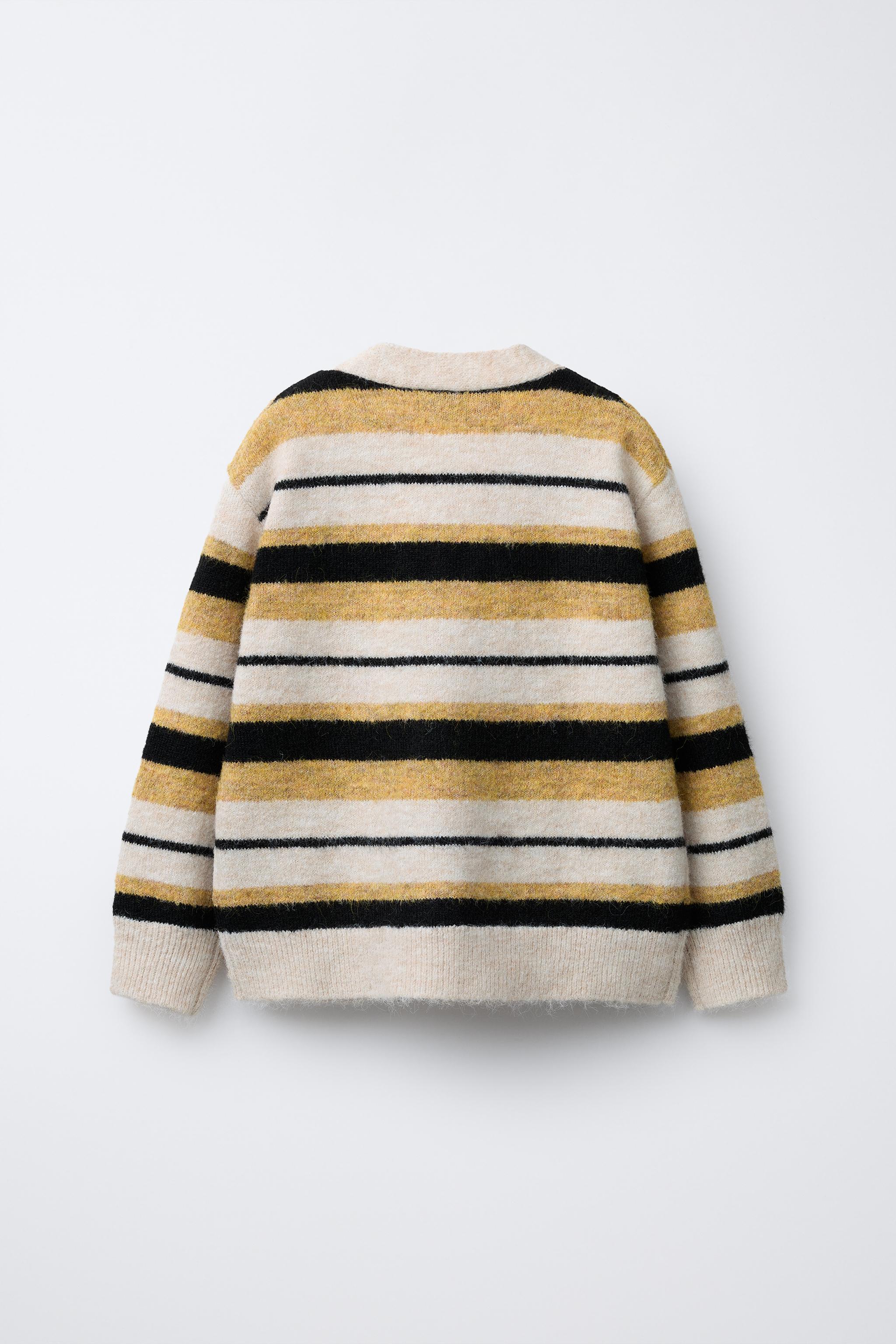 STRIPED KNIT CARDIGAN - Sand / Black | ZARA United States