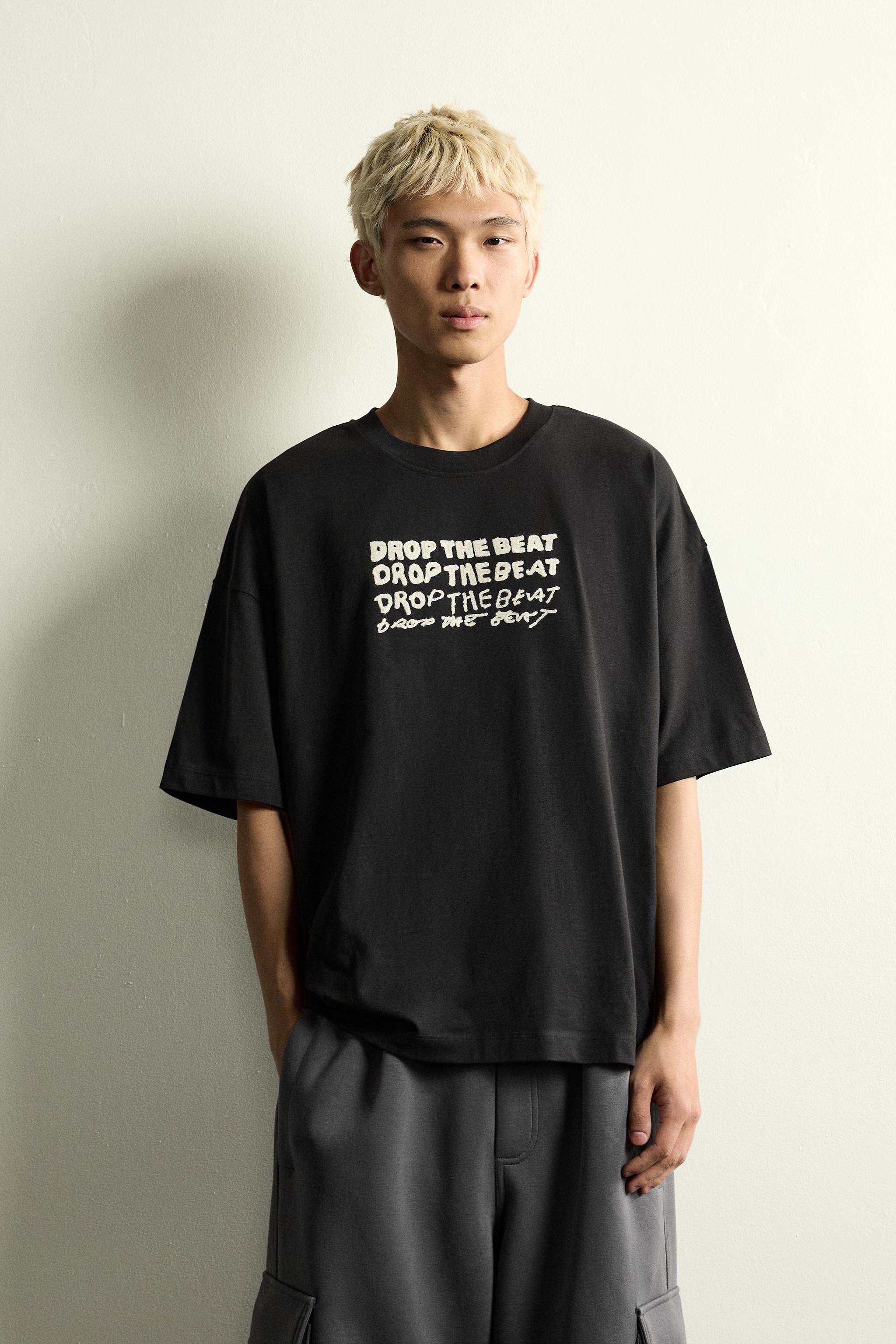 CONTRAST EMBROIDERED T-SHIRT - Black | ZARA South Africa