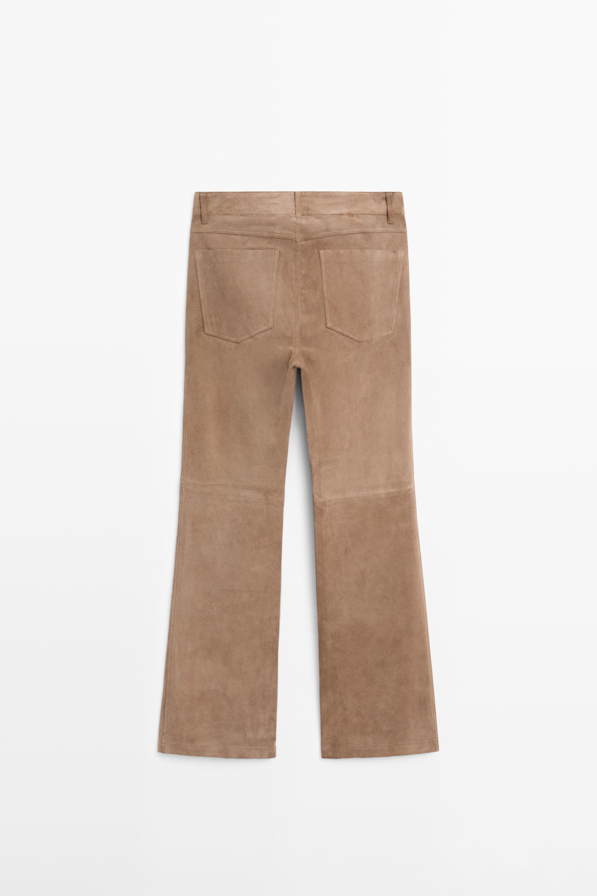 Leggings flare cropped en cuir finition daim
