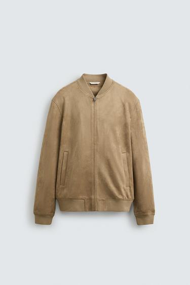 FAUX SUEDE BOMBER JACKET - Beige by Zara