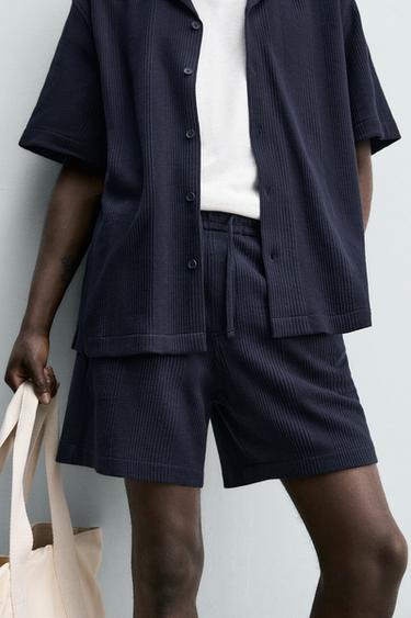 RELAXED FIT TEXTURED BERMUDA SHORTS - Midnight blue by Zara - Image 4
