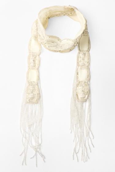 Zara SEQUIN BEADED FOULARD SCARF - Ivory