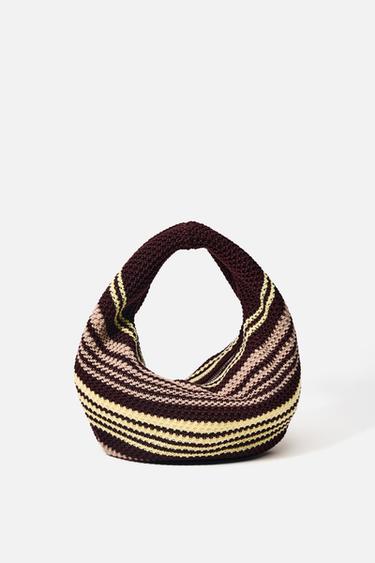 Zara STRIPED CROCHET BUCKET BAG - Multi-color