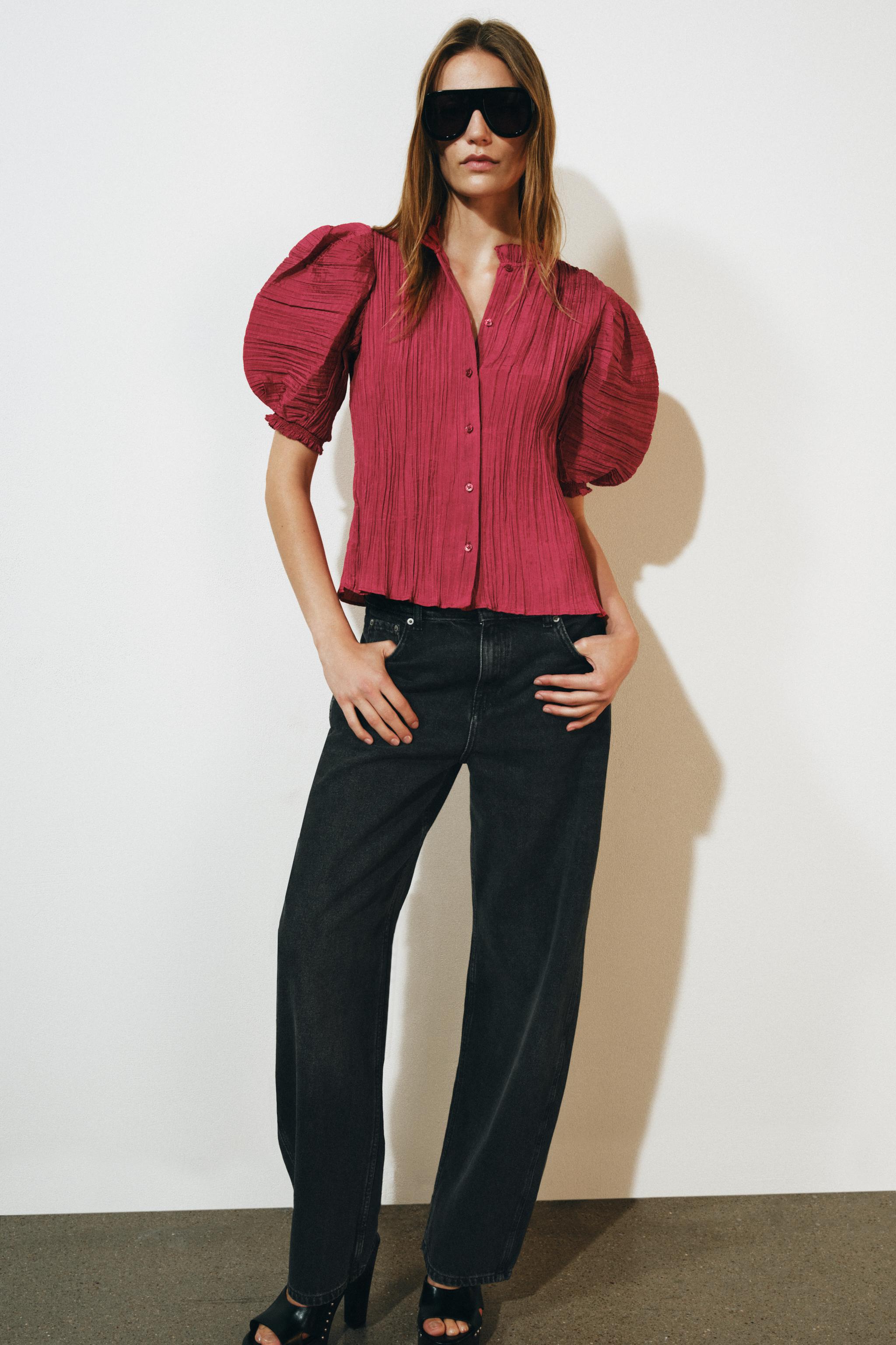 ZW COLLECTION PUFF SLEEVE SHIRT — Dark red