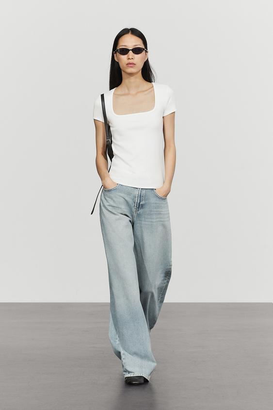 Zara Square-neck short sleeve T-shirt - White - Image 0