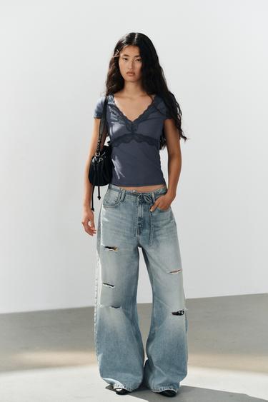 Zara 蕾絲拼接上衣 - 海藍色 - 圖片 0