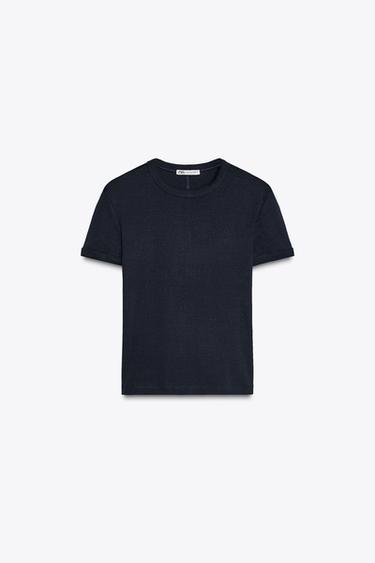 Zara BACK SEAMED T-SHIRT - Navy blue - Image 0