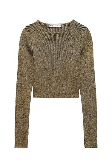 KNIT CROP TOP WITH METALLIC THREAD