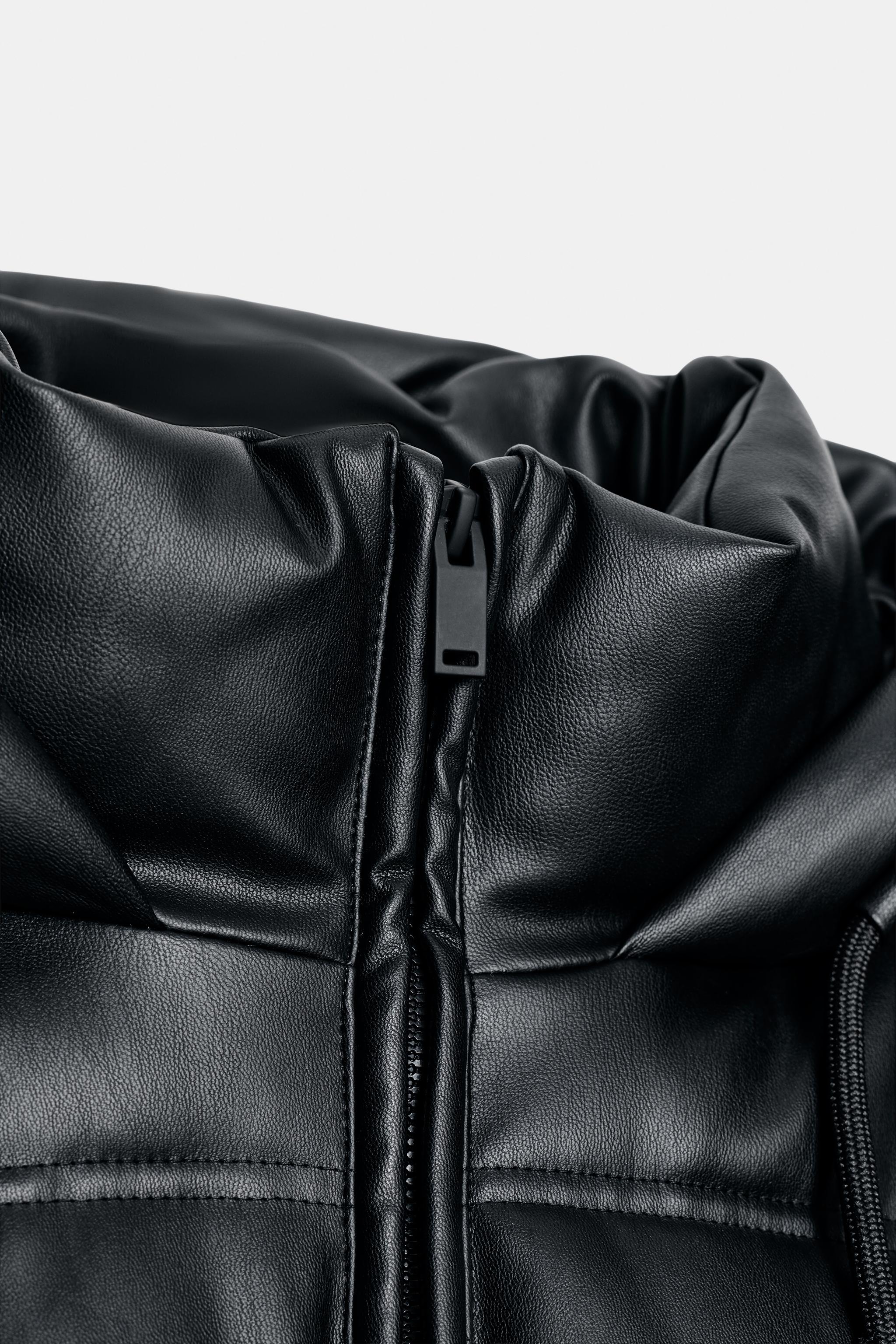 WATER REPELLENT WINDPROOF FAUX LEATHER PUFFER ANORAK