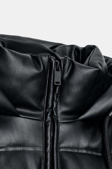 WATER-REPELLENT WINDPROOF QUILTED FAUX LEATHER ANORAK - Black by Zara