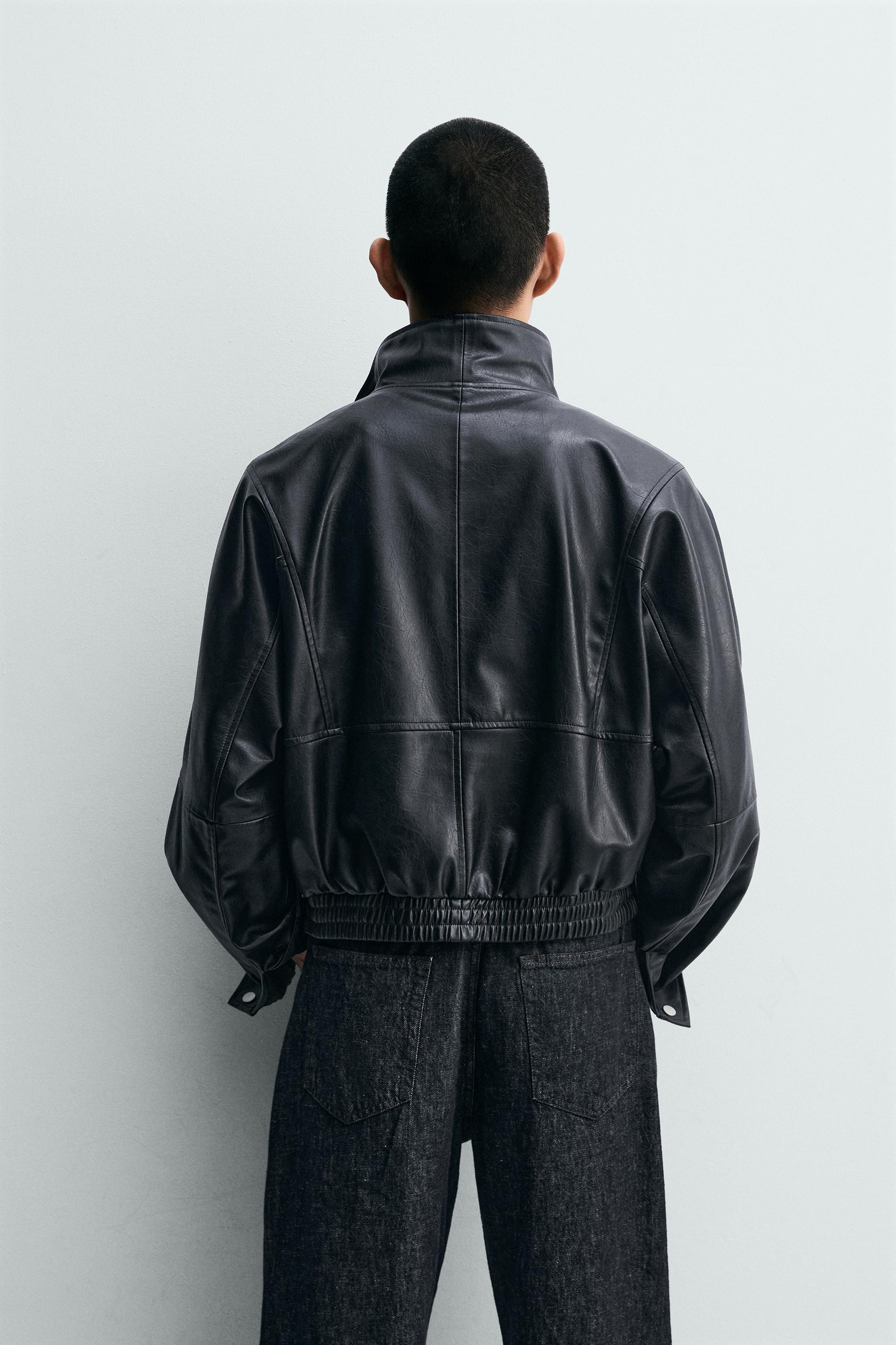 クロップド丈 フェイクレザー ジャケット - ブラウン | ZARA Japan / 日本