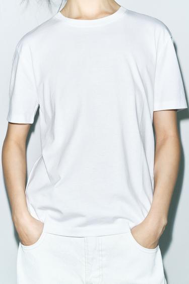 T-SHIRT BASIQUE EN COTON - Blanc de Zara - Image 2