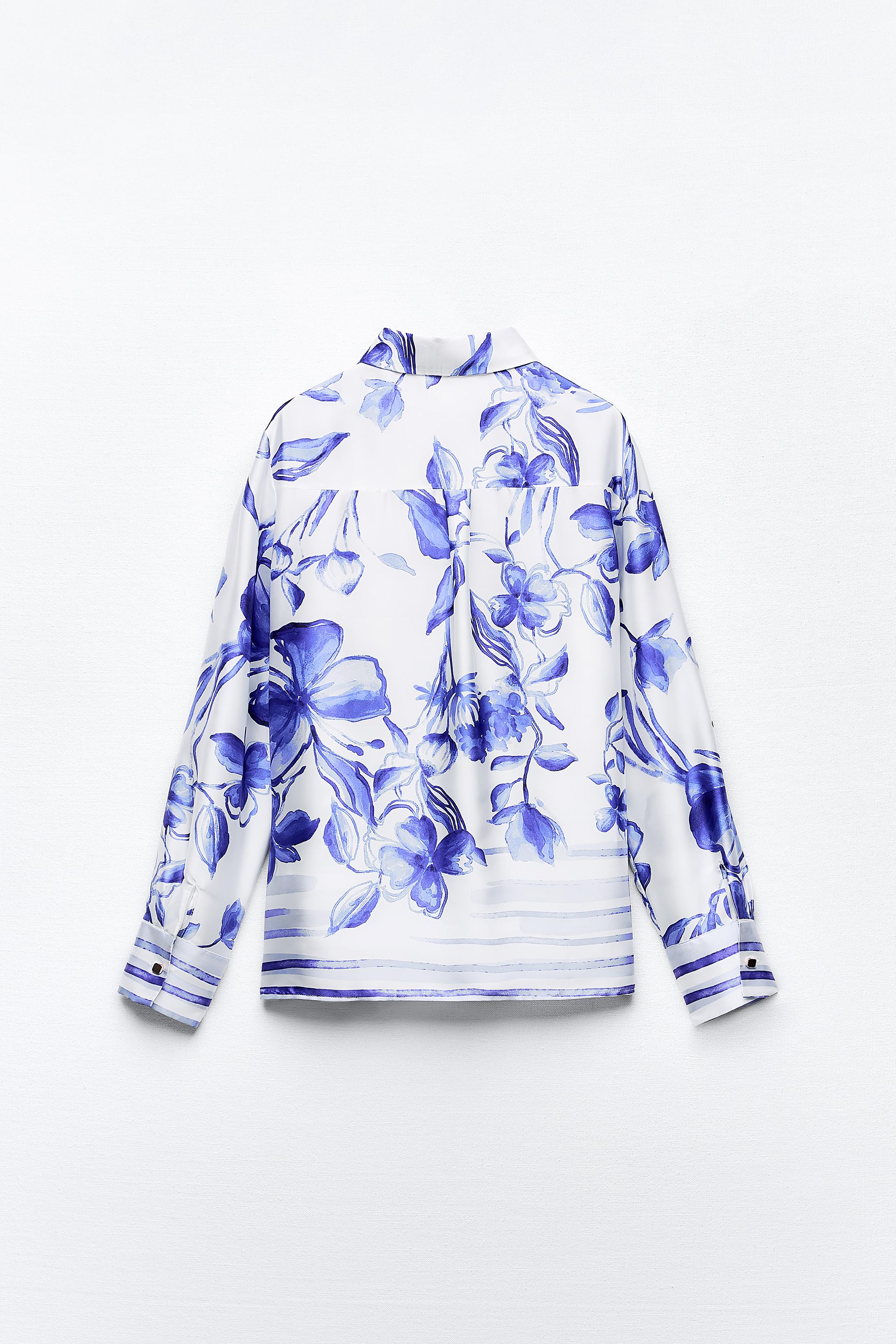 フラワープリント シャツ - 青色/白色 | ZARA Japan / 日本