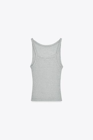 TOP HALTER CÔTELÉ - Gris chiné de Zara - Image 7