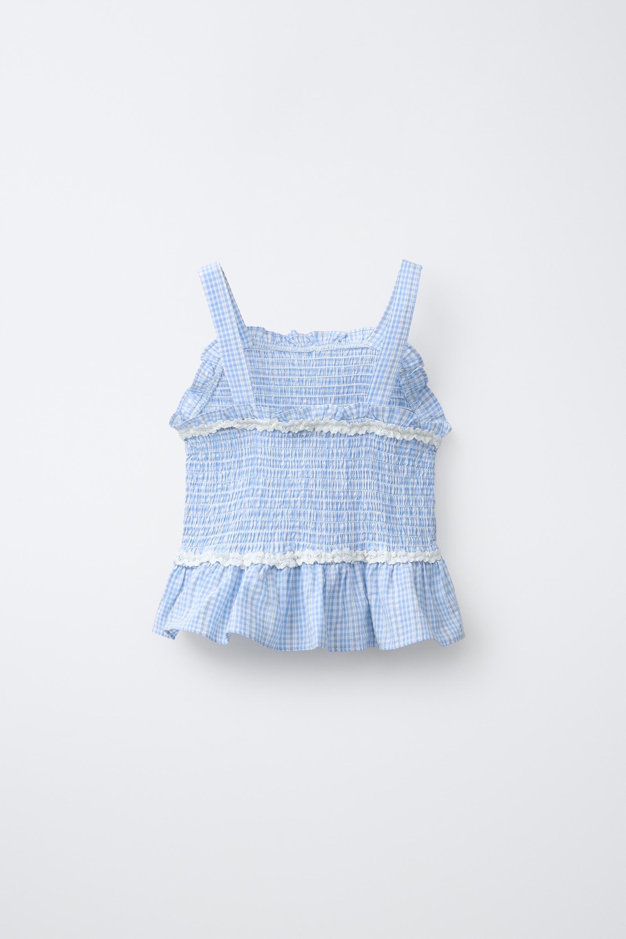 ELASTICIZED GINGHAM TOP - Blue / White | ZARA United States