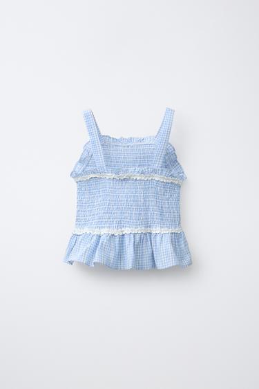 TOP ÉLASTIQUES À CARREAUX VICHY - Bleu / Blanc de Zara - Image 1