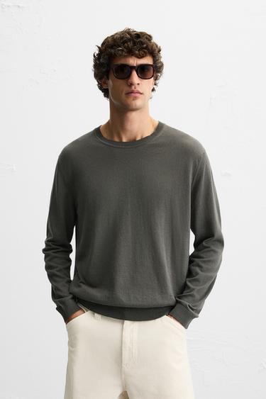 LIGHTWEIGHT COTTON SWEATER - Mid-grey by Zara
