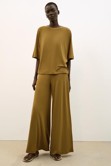 PANTALON PALAZZO FLUIDE - Ocre de Zara - Image 2