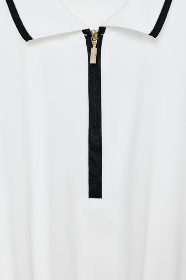 PLEATED CONTRAST MIDI DRESS - White by Zara - Image 10