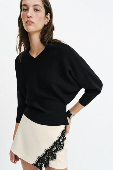 Zara BALLOON SLEEVE KNIT JUMPER - Black