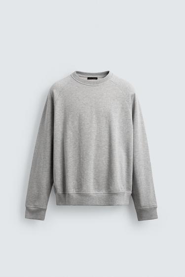 Zara BAZIČNA ISPRANA SWEATER MAJICA S OKRUGLIM OVRATNIKOM – sivi lapor