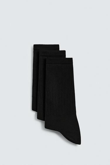 Zara THREE-PACK OF BASIC RIBBED SOCKS - Black