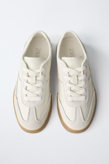 LEATHER SNEAKERS - White by Zara - Image 4