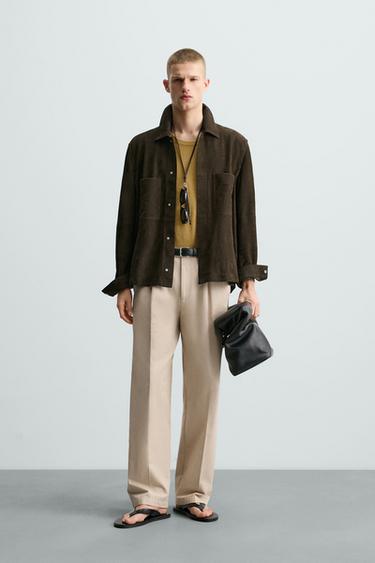 Zara SUEDE OVERSHIRT - Dark brown