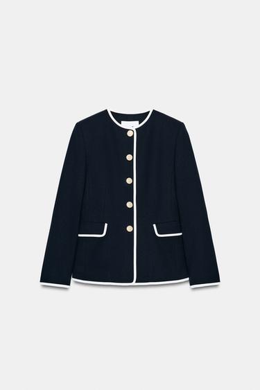CONTRAST TRIM BLAZER - Navy blue by Zara