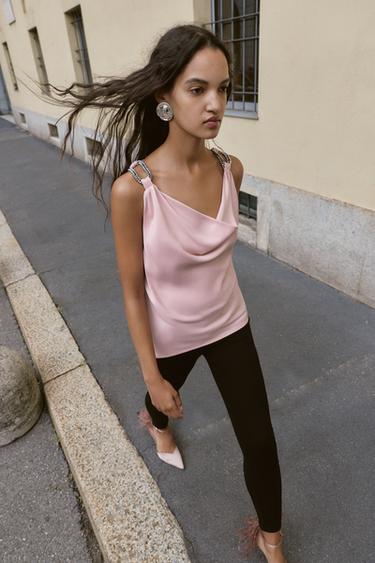 BEADED SATIN TOP - Beige-pink by Zara - Image 0