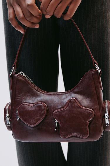 Zara SHOULDER BAG WITH POCKETS - Burgundy Red - Image 0