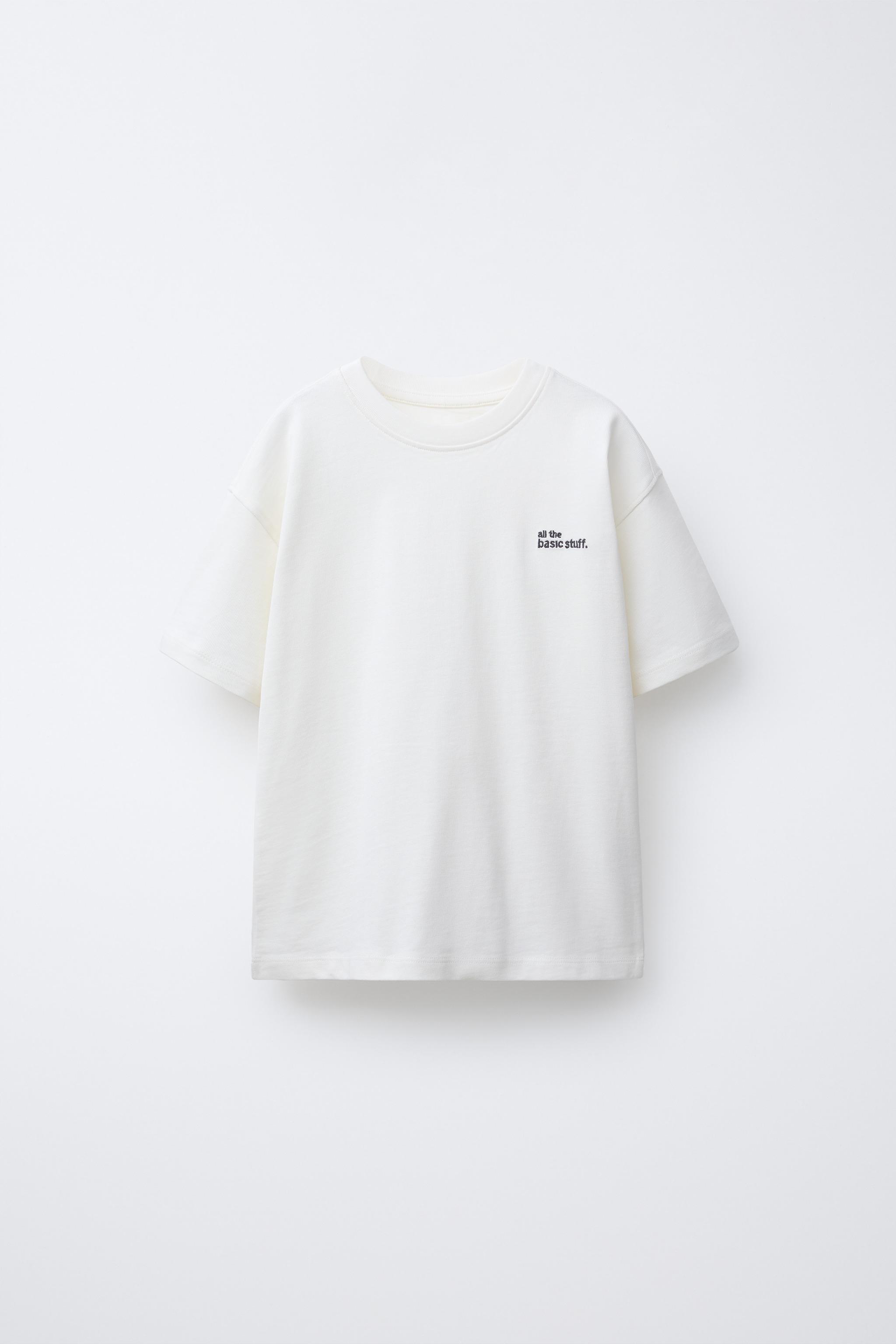 HEAVYWEIGHT EMBROIDERED TEXT T-SHIRT - Ecru | ZARA United States