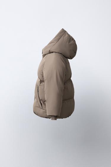 WATER-REPELLENT HOODED PUFFER COAT - Brown / Taupe by Zara