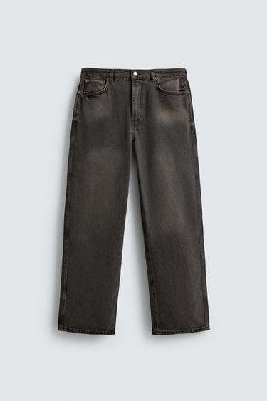RELAXED STRAIGHT FIT JEANS - Mid-grey by Zara