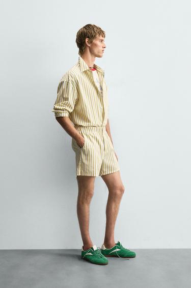 SHORT RAYURES BRODÉ - Jaune de Zara - Image 3