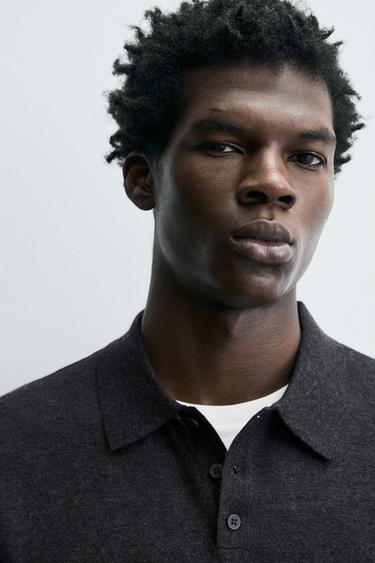 POLO EN MAILLE AVEC LAINE ET SOIE - Gris anthracite de Zara - Image 4