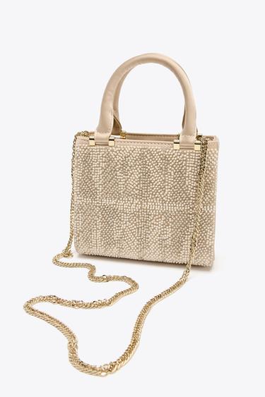 BOLSO EFECTO SATINADO PERLAS - Beige de Zara