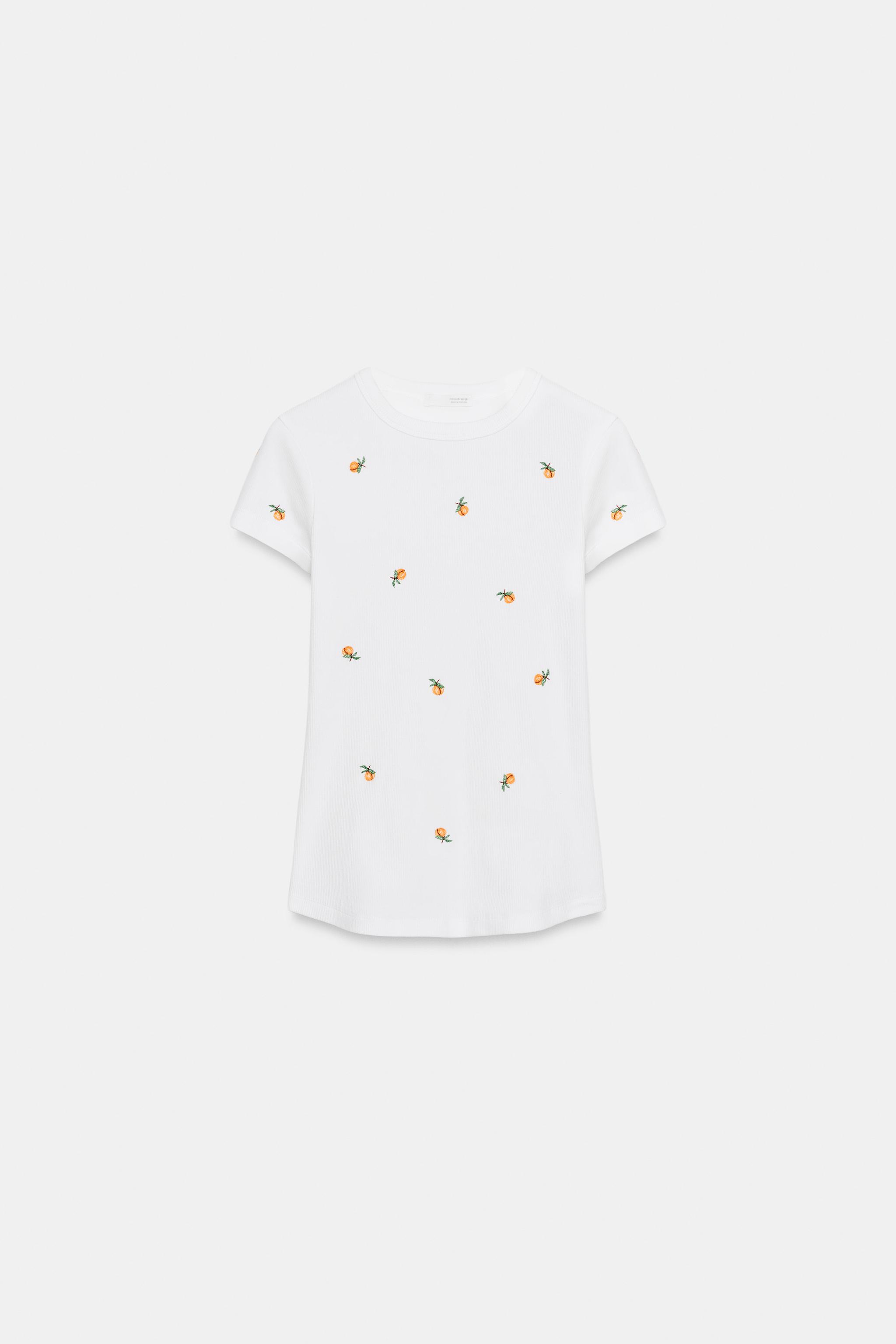 İŞLEMELİ FİTİLLİ KISA KOLLU T-SHIRT - Görsel 4