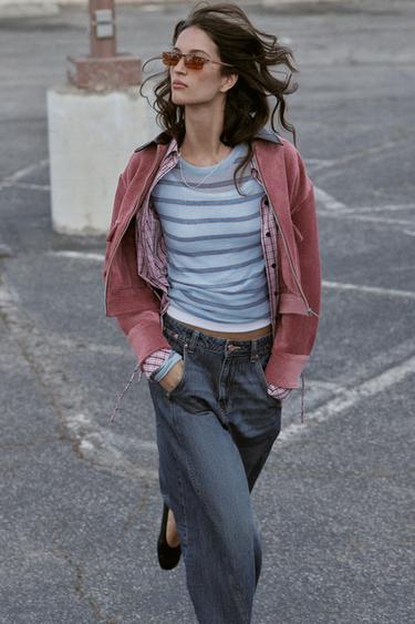 Zara CORDUROY JACKET WITH FAUX LEATHER COLLAR - MARSALA