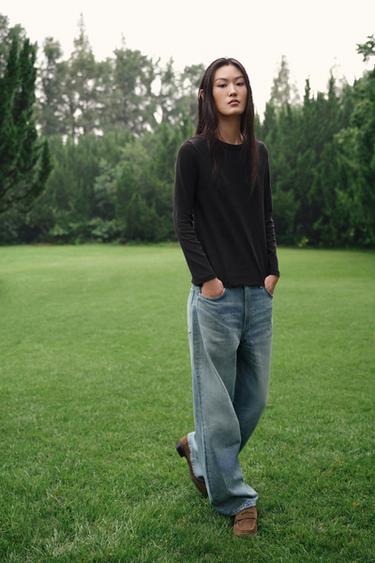 Zara INTERLOCK 長袖 T 恤 - 碳色 - 圖片 0